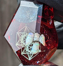Load image into Gallery viewer, red glass geometrical pattern faceted pendant