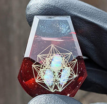 Load image into Gallery viewer, red glass geometrical pattern faceted pendant