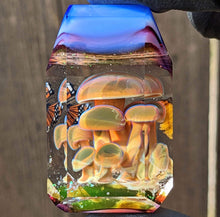 Load image into Gallery viewer, fully faceted glass many mushrooms with alien and butterflies