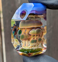Load image into Gallery viewer, fully faceted glass many mushrooms with alien and butterflies