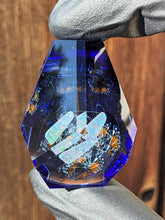 Load image into Gallery viewer, fully faceted sapphire glass with orange butterfly milliefiore w opal slab and metatrons cube