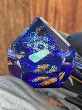 Load image into Gallery viewer, fully faceted sapphire glass with orange butterfly milliefiore w opal slab and metatrons cube