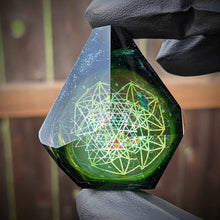 Load image into Gallery viewer, double geometrical pattern fully faceted green pendant