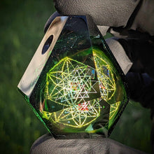 Load image into Gallery viewer, double geometrical pattern fully faceted green pendant
