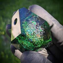 Load image into Gallery viewer, double geometrical pattern fully faceted green pendant