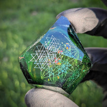 Load image into Gallery viewer, double geometrical pattern fully faceted green pendant