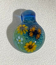 Load image into Gallery viewer, orange butterfly with flowers pendant