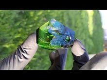 Load and play video in Gallery viewer, double geometrical pattern fully faceted green pendant