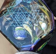 Load image into Gallery viewer, Faceted earthly planet pendant with geometrical patterns and opal moon