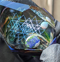 Load image into Gallery viewer, Faceted earthly planet pendant with geometrical patterns and opal moon