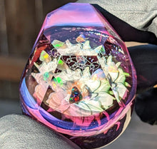 Load image into Gallery viewer, white glass flower with geometrical pattern and opals