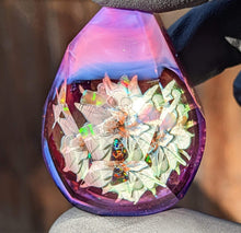 Load image into Gallery viewer, white glass flower with geometrical pattern and opals