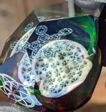 Load image into Gallery viewer, faceted pendant with millifiore coin and sacred geometry