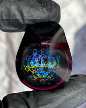 Load image into Gallery viewer, multi colored dichroic metatrons with fire opals facet pendant