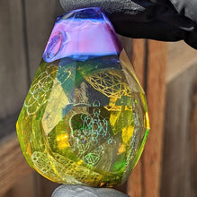 Load image into Gallery viewer, fully faceted UV glass with skull opal and sacred geometries pendant