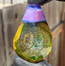 Load image into Gallery viewer, fully faceted UV glass with skull opal and sacred geometries pendant