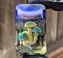Load image into Gallery viewer, glass mushrooms with 2 butterflies and blue flower pendant