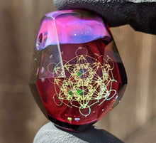 Load image into Gallery viewer, gold amethyst glass pendant with metatrons cube