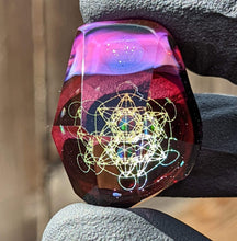 Load image into Gallery viewer, gold amethyst glass pendant with metatrons cube