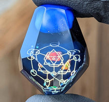 Load image into Gallery viewer, faceted glass blue mini pendant with sacred geometry