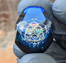Load image into Gallery viewer, faceted glass blue mini pendant with sacred geometry