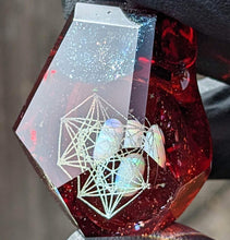 Load image into Gallery viewer, red glass geometrical pattern faceted pendant
