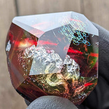 Load image into Gallery viewer, moldivite meteorite with sacred geometry and opal inlay faceted pendant
