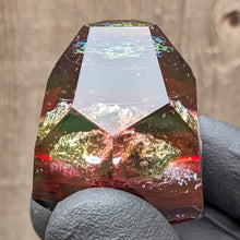 Load image into Gallery viewer, moldivite meteorite with sacred geometry and opal inlay faceted pendant
