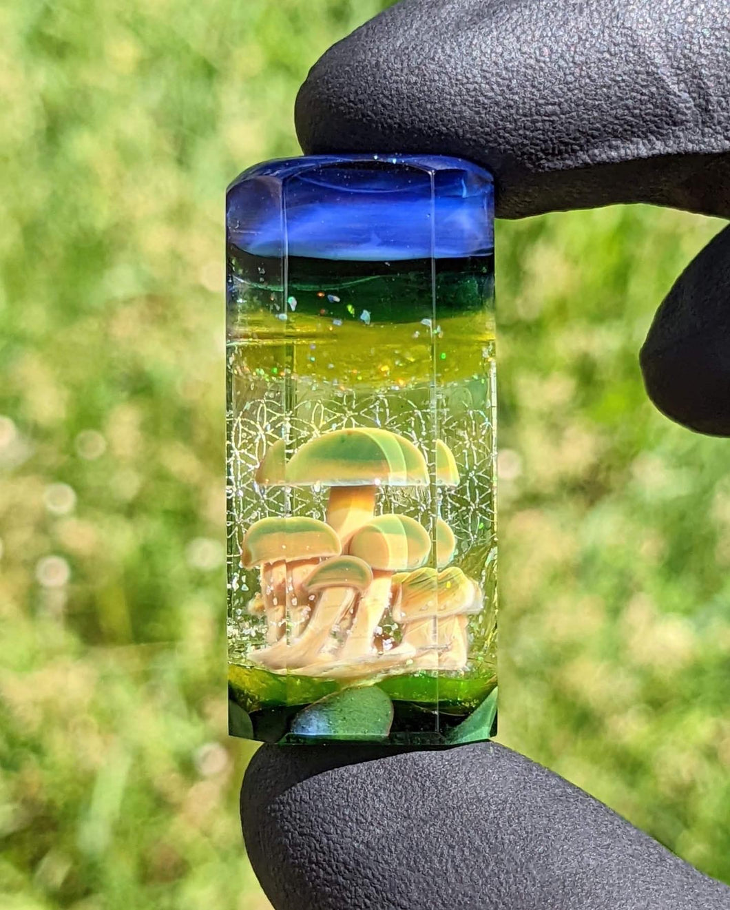 glass mushroom cluster pendant with geometrical pattern