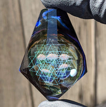 Load image into Gallery viewer, Faceted earthly planet pendant with geometrical patterns and opal moon
