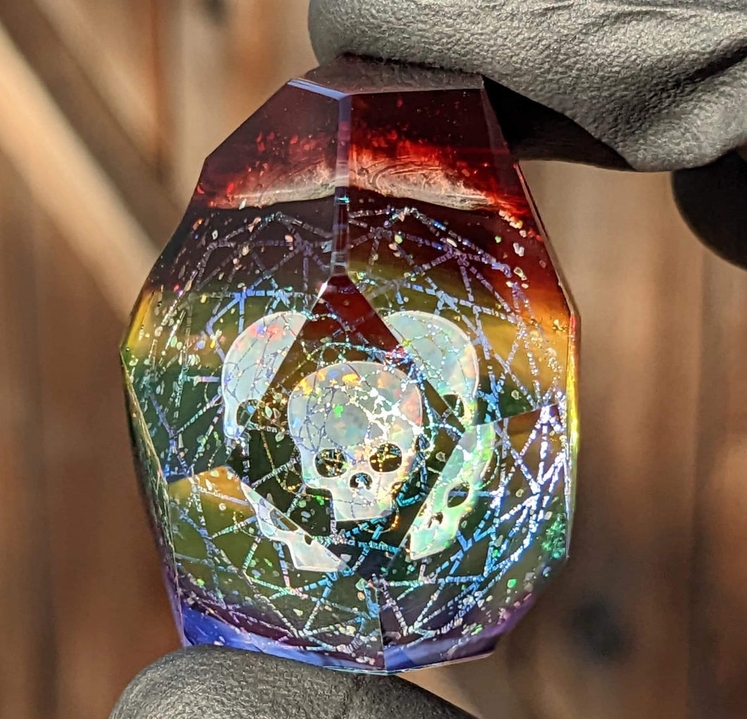 rainbow glass  geometrical patterns with skull opal