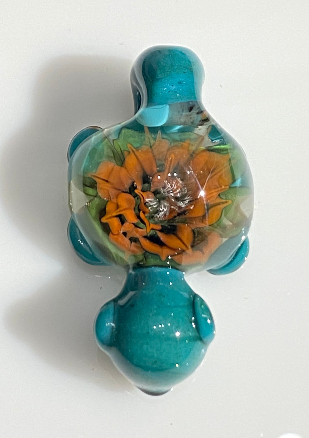 orange flower glass turtle pendant