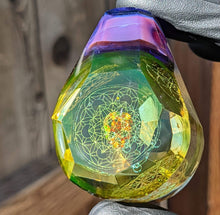 Load image into Gallery viewer, fully faceted UV glass with skull opal and sacred geometries pendant
