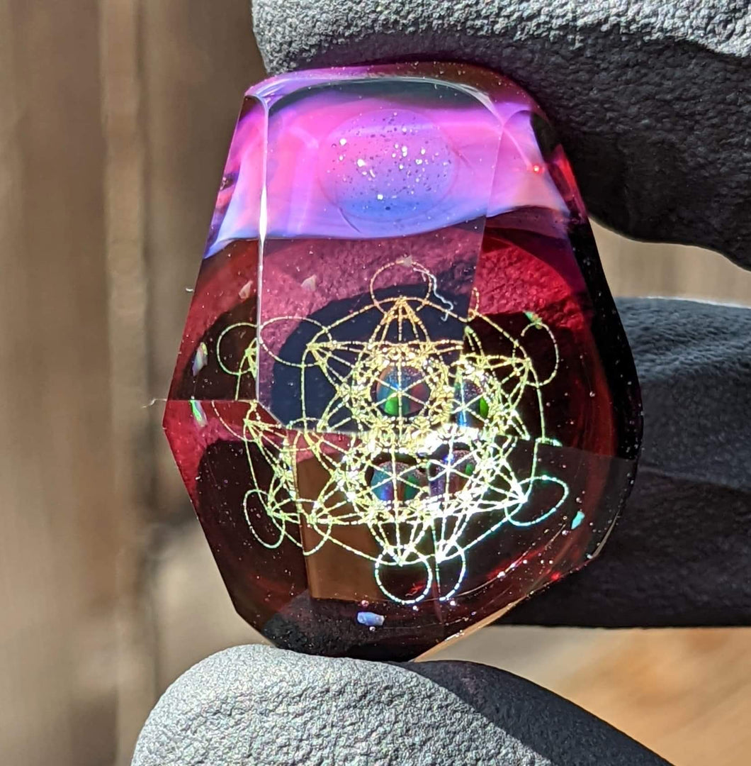 gold amethyst glass pendant with metatrons cube